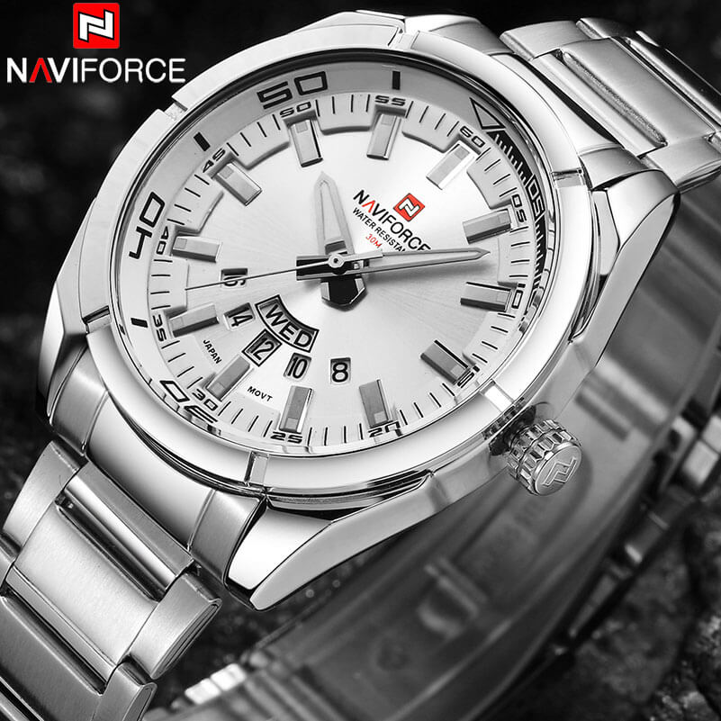 Naviforce Nf Date Day Function Stainless Steel Watch Silver